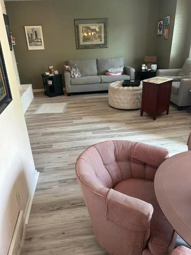 contemporary living room with new luxury vinyl flooring
